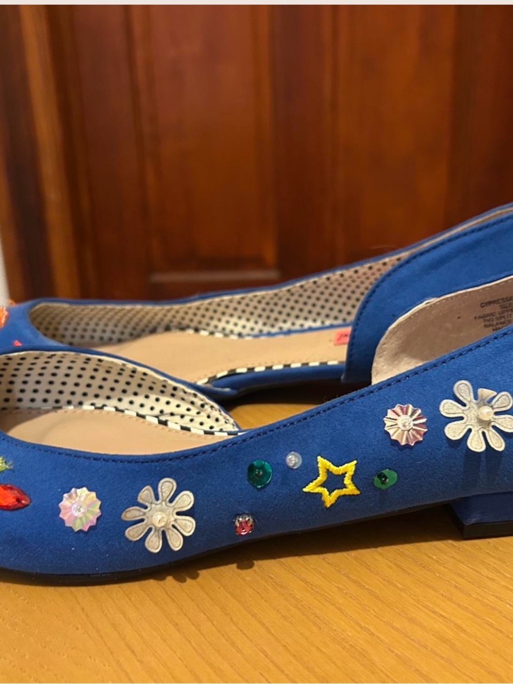 Betsey Johnson Royal Blue Pointed Toe Embroidered Flats - Picture 3 of 4